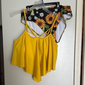 SHEIN Yellow Asymmetrical Backless Camisole Swimwear